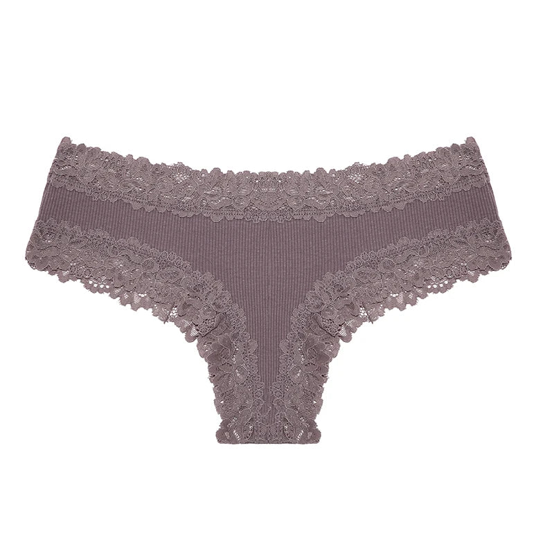 Lace Seamless Brazilian Panties Ribbed Cotton Low Waist Women's Panties Breathable Girls Underwear Plus Size Lingerie S-XL