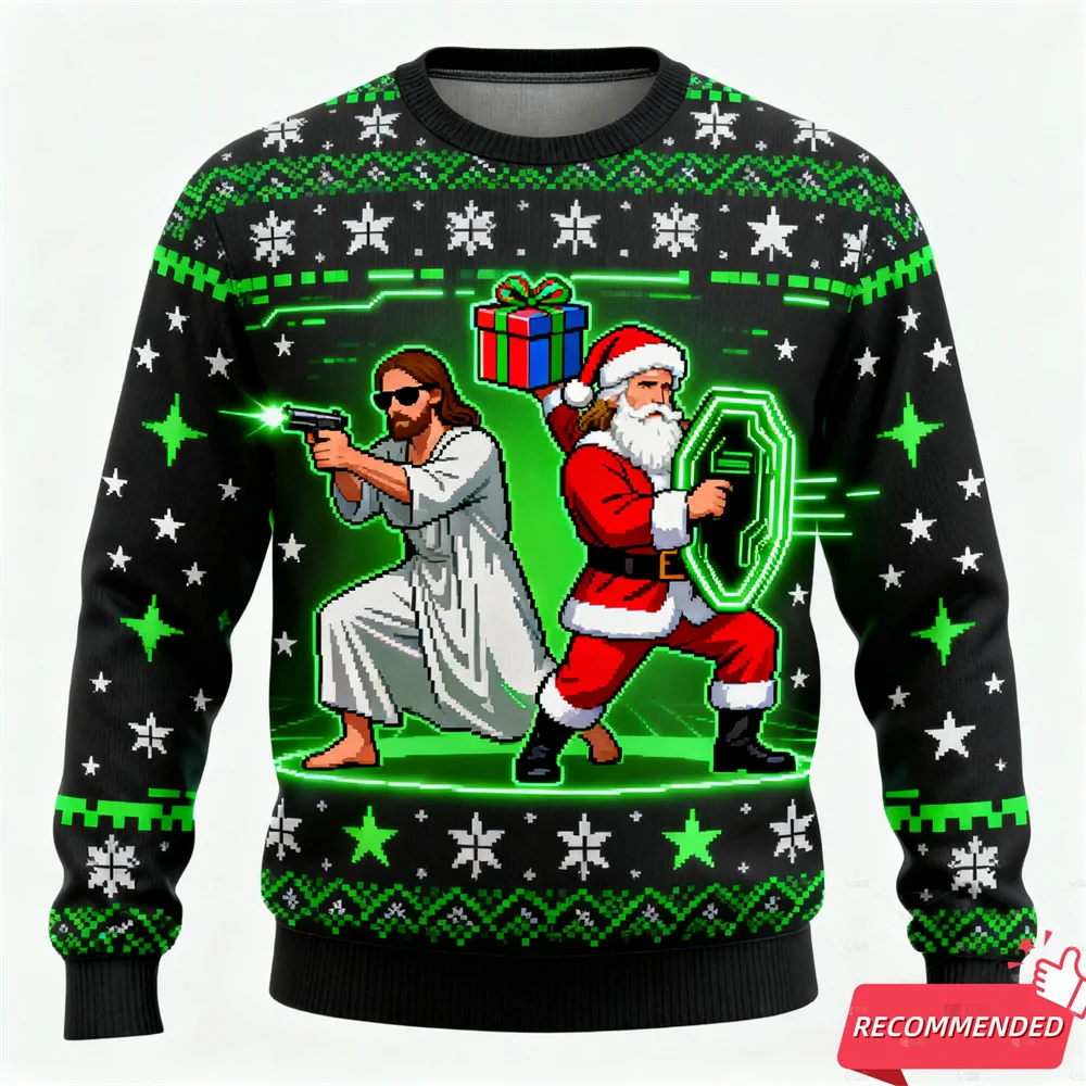 Men's Anime Santa Jesus Funny Ugly Christmas Sweater Kids Children's Pullovers Christmas Tops Holiday Gift Party Xmas Sweatshirt BAZAARHUBO