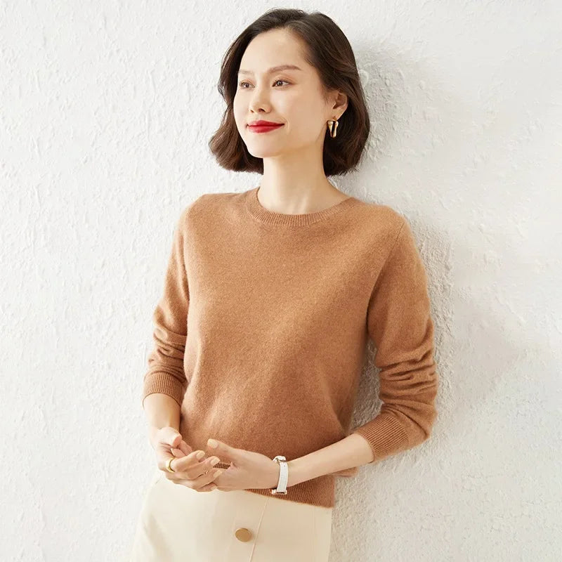 Autumn Winter Women's Sweater O-neck Cashmere Solid Pullovers Slim Bottoming Shirt Long Sleeve Casual Basic Pull Femme Sweater