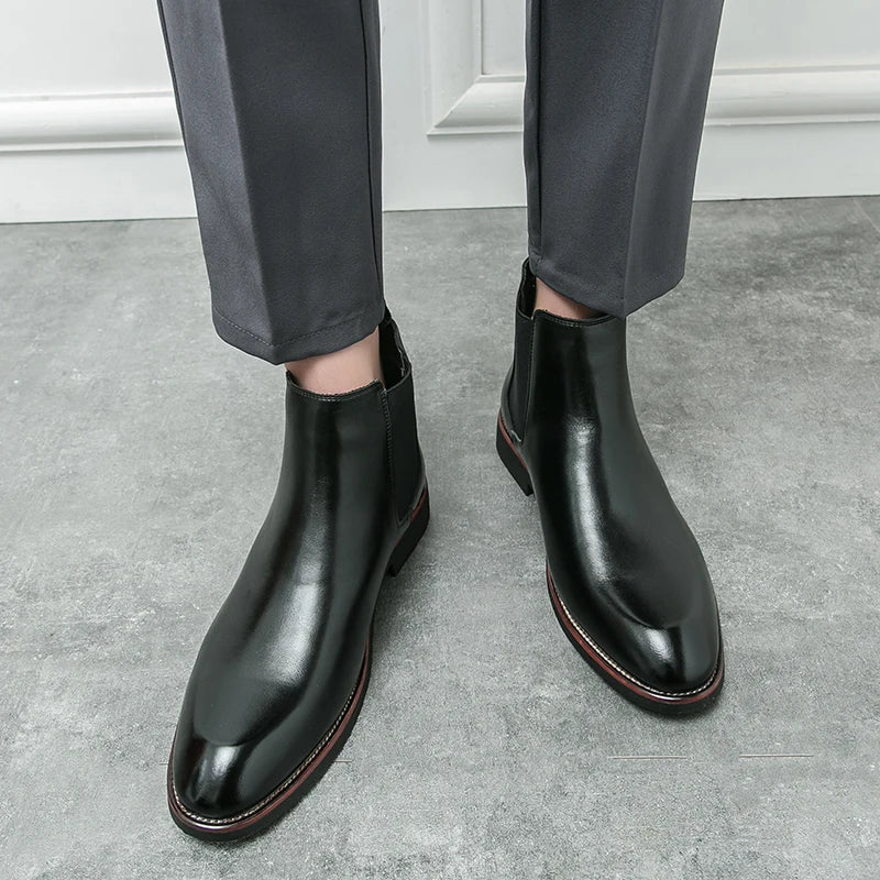 2025 Men's Fashion Chelsea Boots Classic Trendy Soft Leather Upper Non-Slip Rubber Sole Daily Casual Resistant Ankle Dress Boots