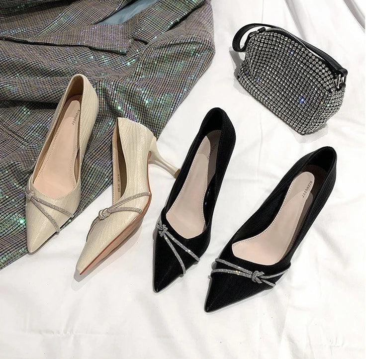Ladies Pumps Black Rhinestone Diamond Wedding Bride Shoe with Heel Women's Shoes Crystals Elegant Dress A Lastest Wholesale Chic