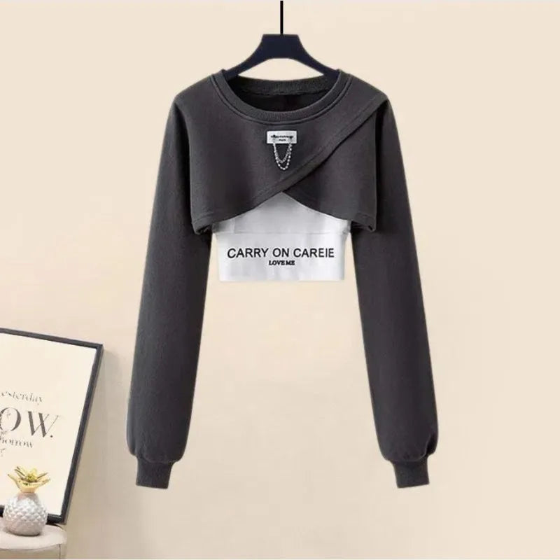 Korean Elegant Sportswear Suit Women's Spring Autumn Fashion Short Sweater+Suspenders+Pants Three Piece Female Tracksuit Set
