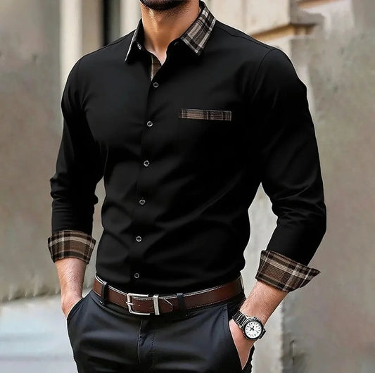 Men's pocket casual formal shirt, available in 12 colors, stylish and comfortable long sleeved shirt, suitable for weddings and