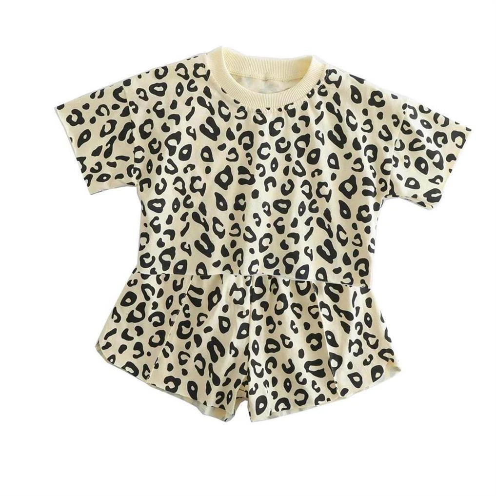 Fashion Baby Girls Sets Casual Summer Clothes Mother Kids Leopard Print Suit Cotton Short Sleeve T-shirt Pants Children's Set