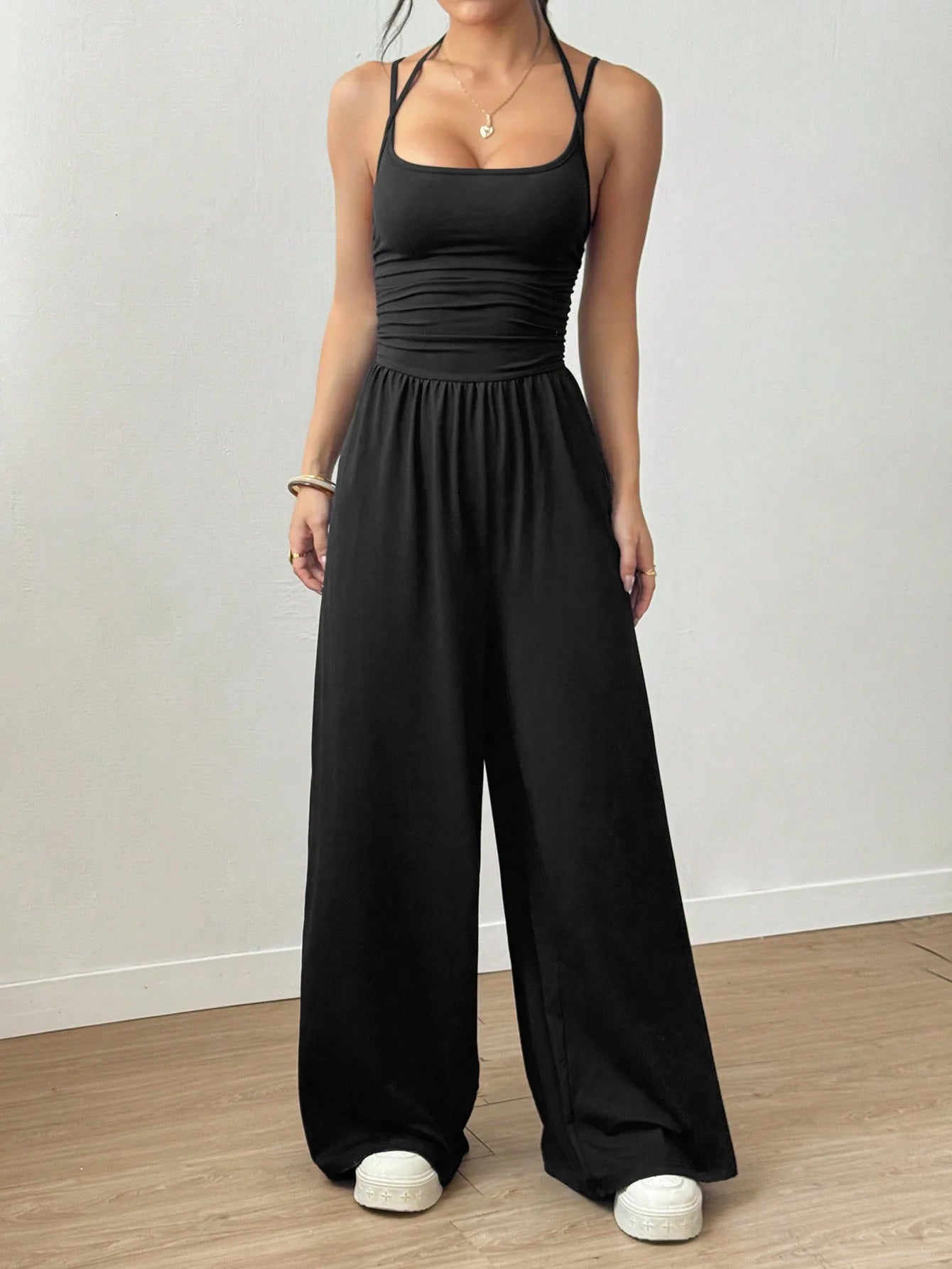 2026 Casual Jumpsuit Simple Style Jumpsuits For Woman Loose Wide Leg Trouser Women's Clothing Home Clothes Sleeveless Sling Silm