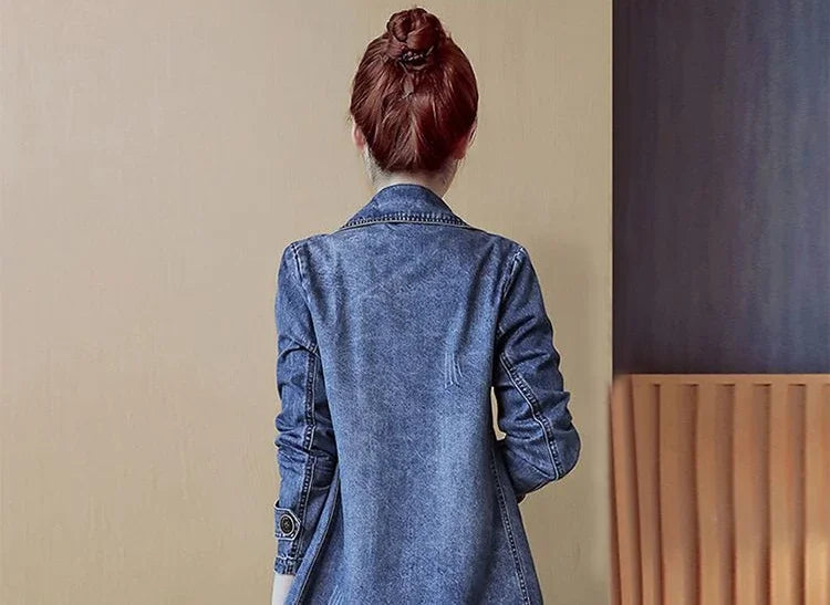 Plain Female Jeans Coats Korean Women's Denim Jackets Long Trench Designer in Promotion 2025 Trend Deals Chic and Elegant New