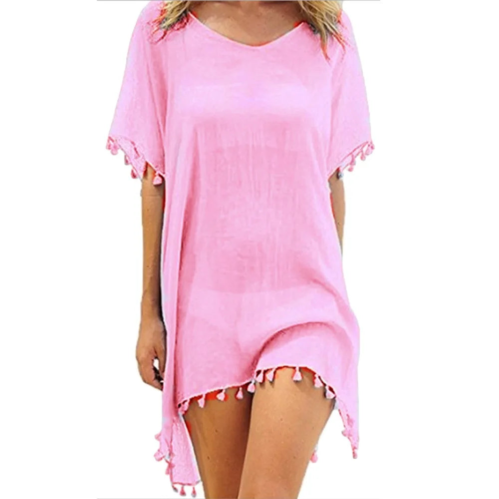 Fashion V Neck Summer Sunscreen Smock Loose Casual Beachwear Shirt Bathing Suit Vacation Swim Dress for Women