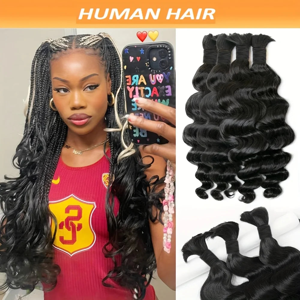 12A Body Wave Bulk Human Hair No Weft Unprocessed Virgin Remy Hair Soft Bouncy For Boho Braids DIY Styling Natural Black Raw Hair Extension 55g/1pack