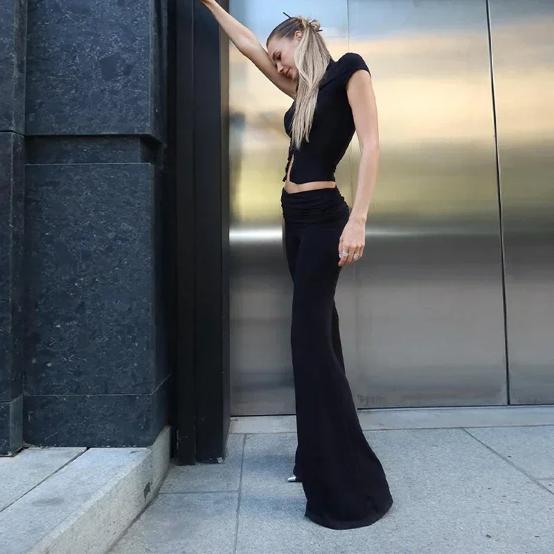 Y2k Black Hollow Out Slit Dress Women Solid Short Sleeve High Neck Slim Fit Maxi Dresses Lady Fashion Evening Party Club Robe