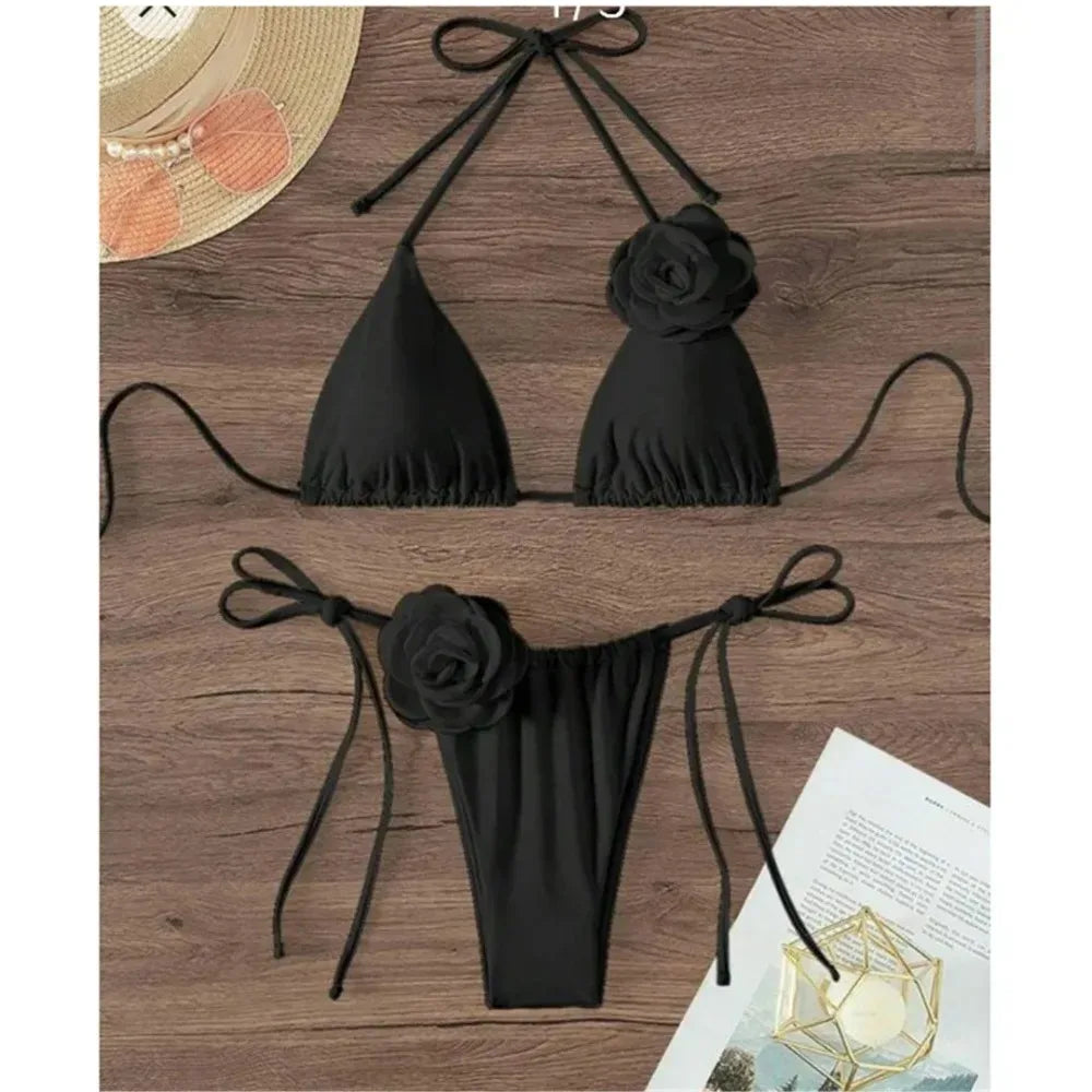 Sexy Rose Flower Bikini Beachwear  Swimwear Thong Bikini Women Swimsuits Swimming Bathing  Brazilian Bikinis Set Mujer Biquini