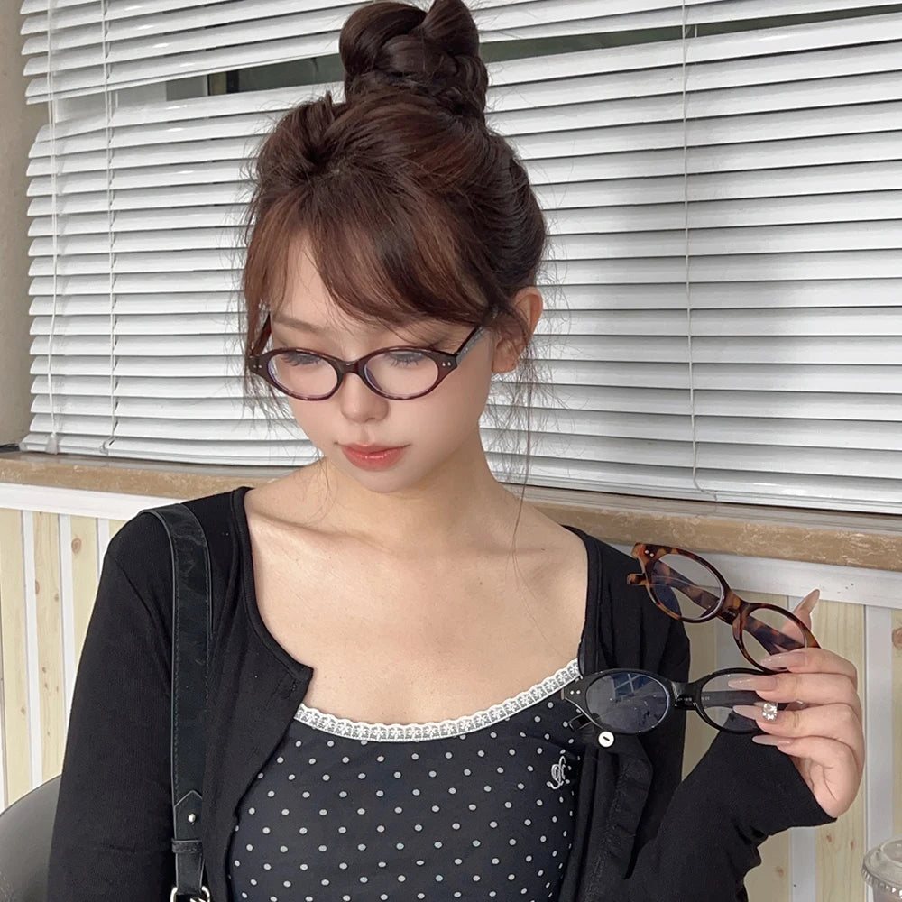 Y2K Retro Oval Frame Glasses Women Leopard Ins Sweet Cool Eyewear Trend Brand Reading Computer Anti Blue Light Eyeglasses BAZAARHUBO