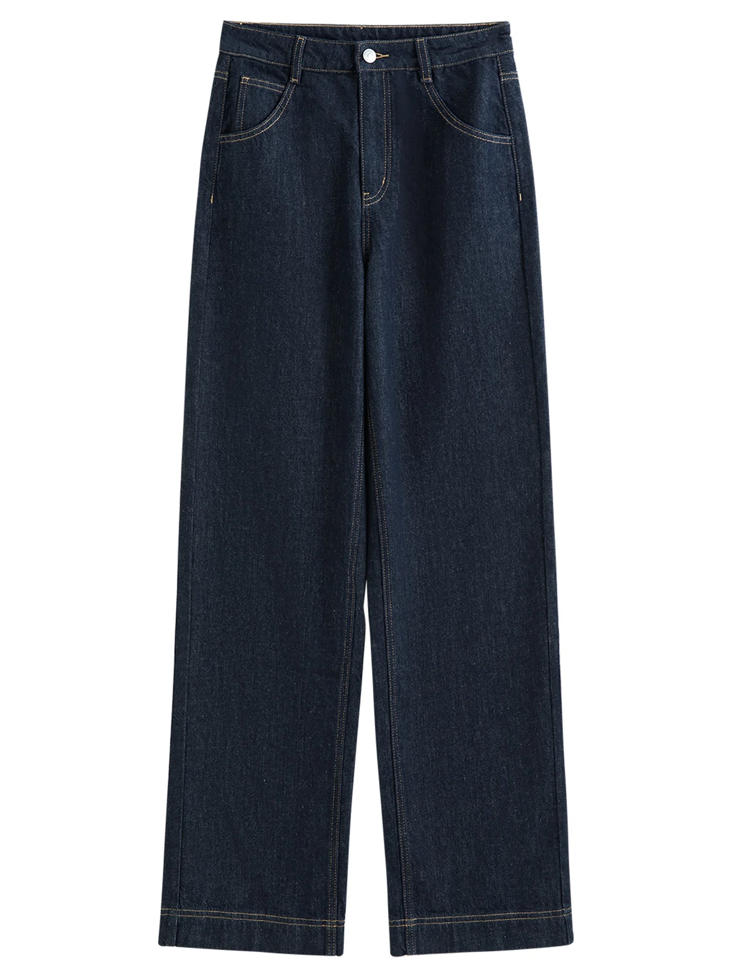 FSLE Straight High Waist Jeans for Women Winter Solid Simple All-match 2025 New Long and Short Versatile Pants Korean Style