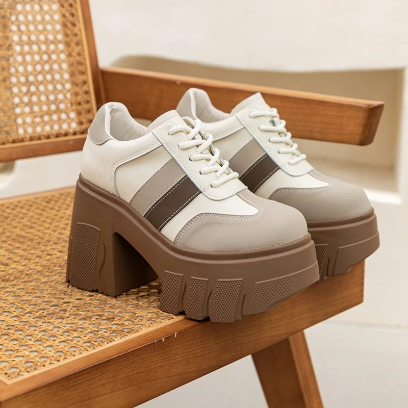 DIMANYU High heels Ladies Spring 2026 New 11cm Fashion Women's Shoes Platform Genuine Leather Lace-up Ladies Shoes