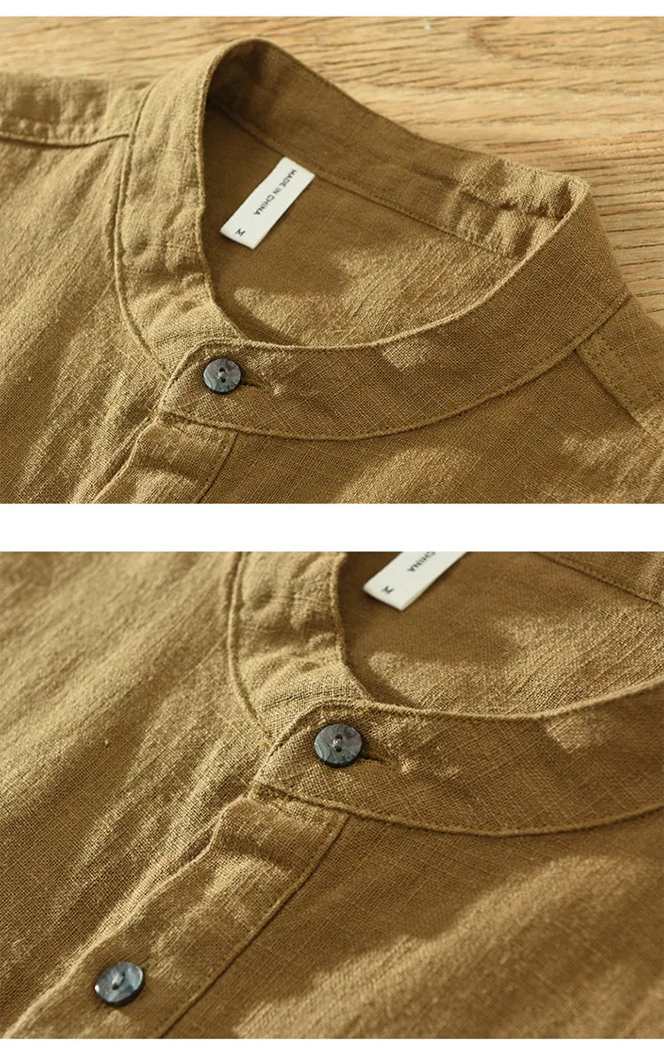 Summer New Linen Cotton Casual Pullover Shirt for Men Clothing Vintage Short Sleeve Streetwear C2559