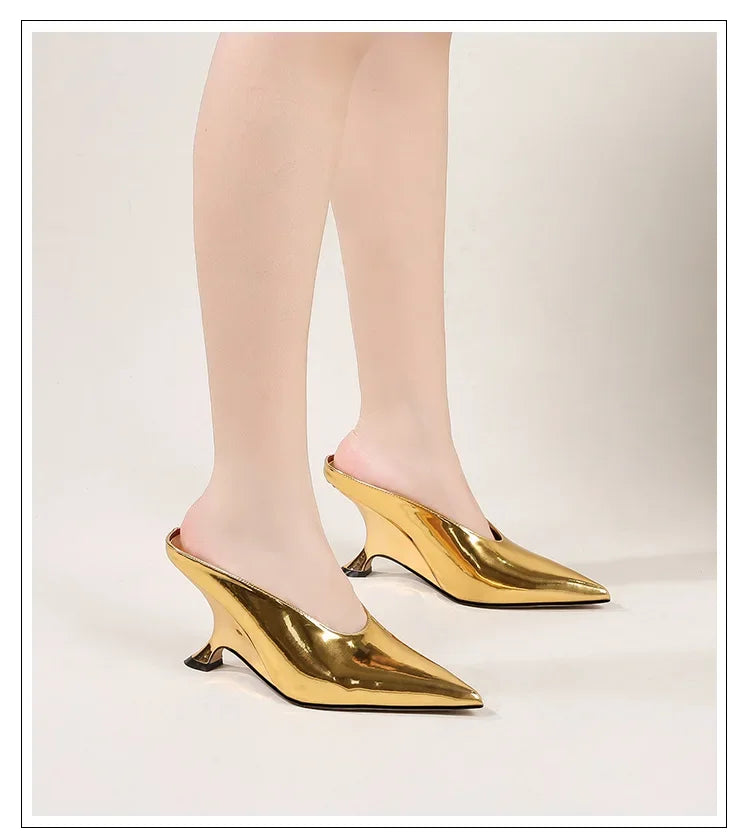 Eilyken Fashion Pointed Toe Wedges Women Slippers Pumps Concise Shallow High Heels Mule Slide Shoes