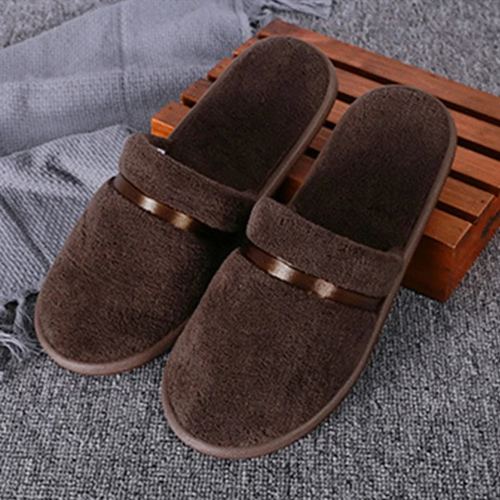 1Pair Coral fleece Men Women Cheap Hotel Slippers Cotton Slides Home Travel SPA Slipper Hospitality Comfort Home Guest Shoes