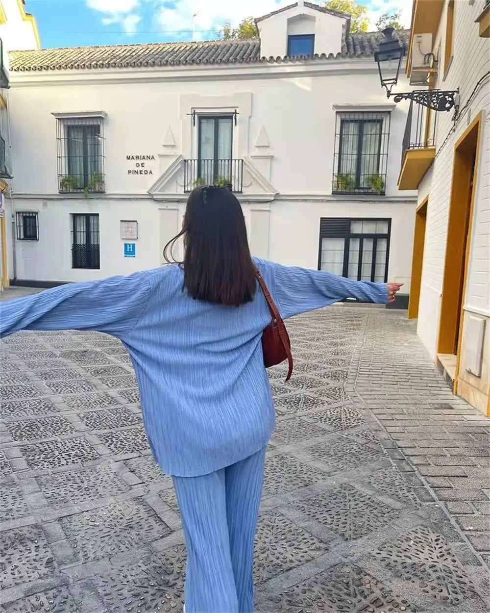 New Two Piece Set Women Outfits Pleated Women's Elegant  Drape Loose Sets Shirt High Waist Trousers Female Suit Fashion Casual