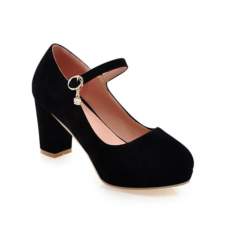 Women Pumps Ankle Strap Red Bridal Wedding Party Platform Dress High Heel Shoes Suede Ladies Black Office Shoes 32-43