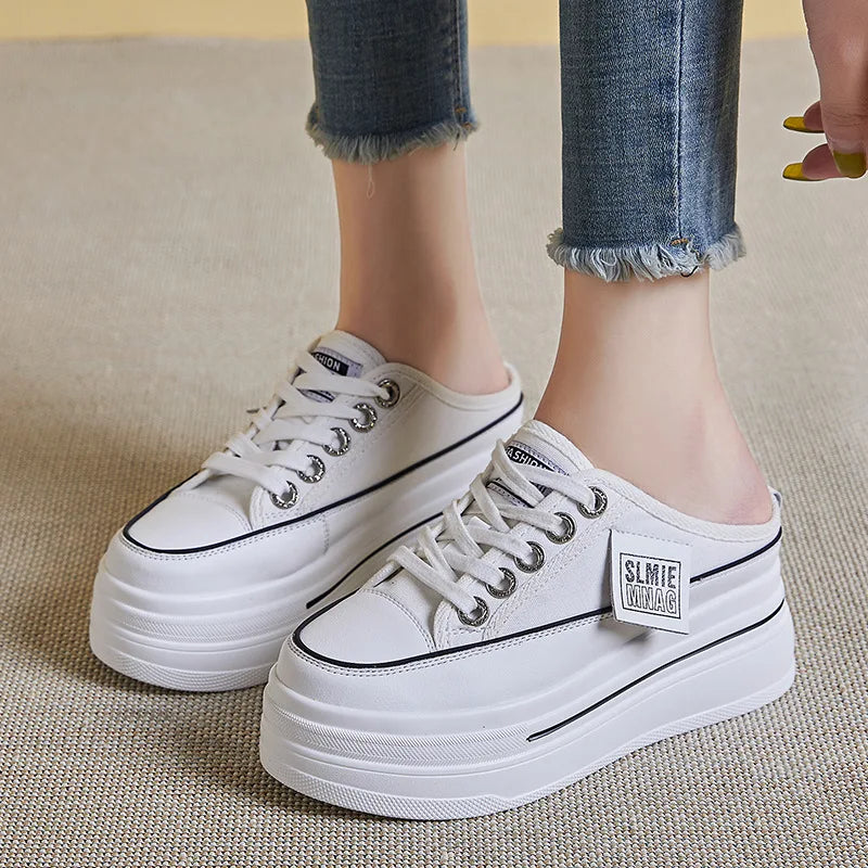 Fujin flip flops women 7.5cm Platform Slippers Denim Chunky Sneaker Casual Comfy Breathable Summer Shoes Women's slippers