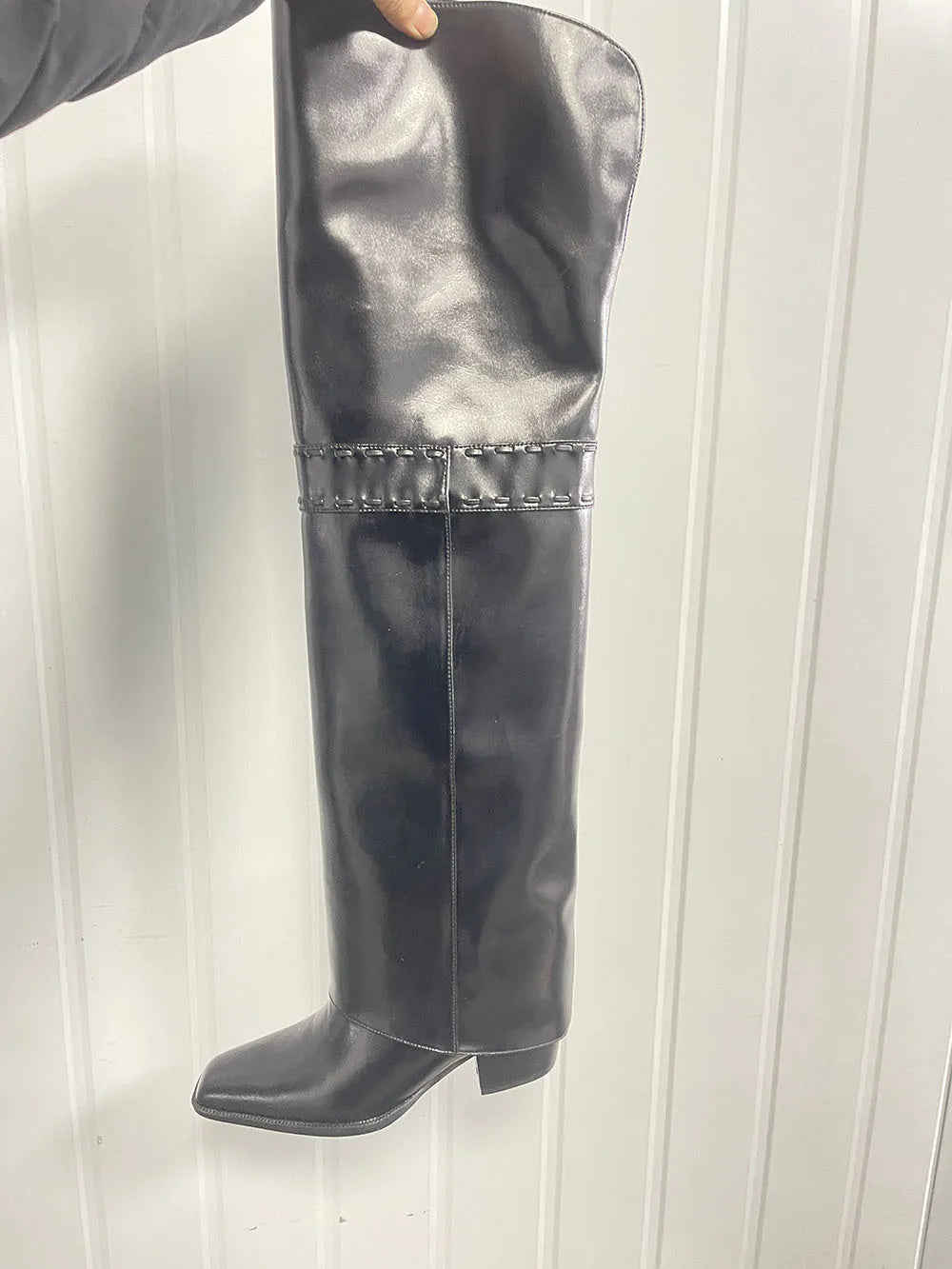 Elegant Temperament of European and American Women, Thick High Heels, Skirt Hem, Knee High Boots, Oversized Retro Knight Boots