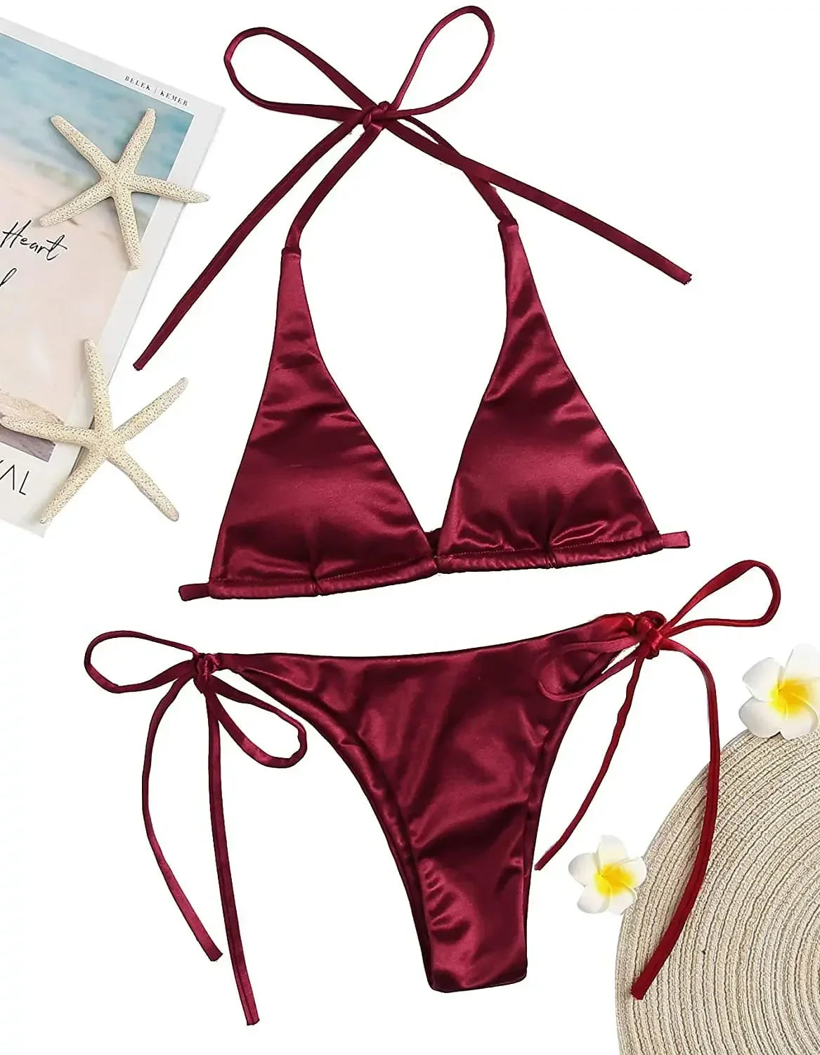 Sexy Halter Satin Brazilian Bikini Women Swimwear Female Swimsuit Two-pieces Bikini Set Bather Bathing Suit Swim Women Swimsuit