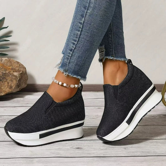 Wedges Women Shoes Platform Sneakers Height Increasing Casual Shoes Denim Canvas Shoes Women Lightweight Slip on Vulcanized Shoe