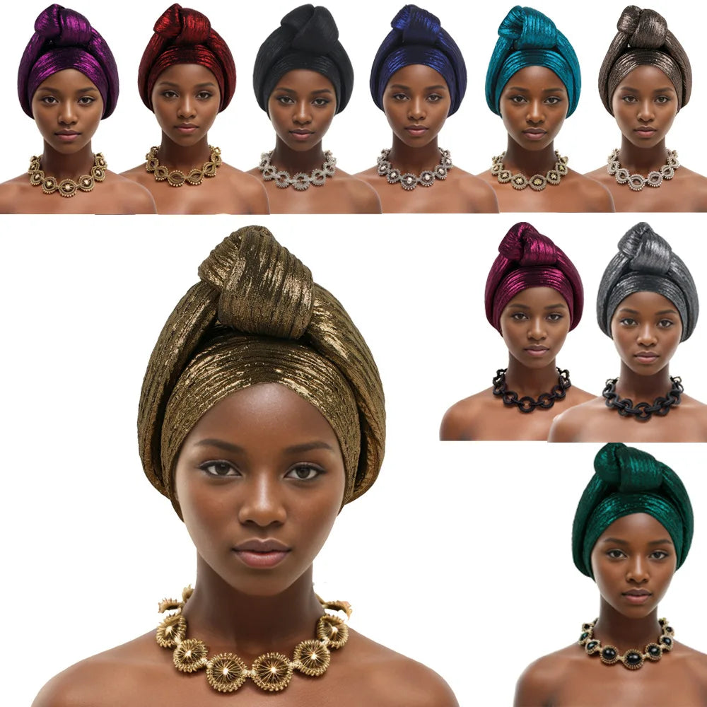Handmade Big Knotted African Turban Cap Headtie Female Head Wraps Nigeria Wedding Party Headpiece Pre-Tied Headscarf Bonnet 2024