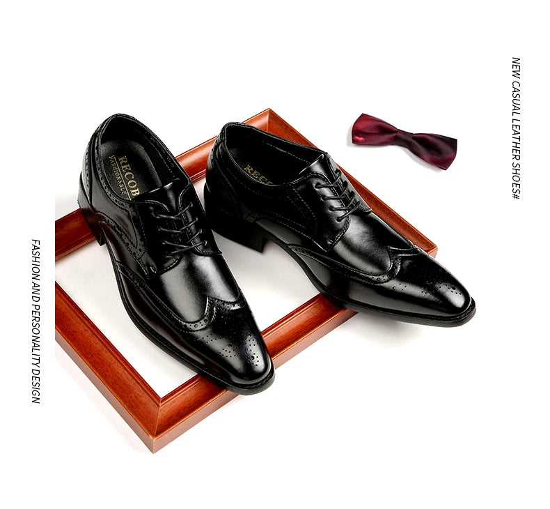 High Quality Genuine Leather Brogue Men Elevator Shoes 6CM Height Increase Oxford Men Formal Dress Shoes Business Office Wedding