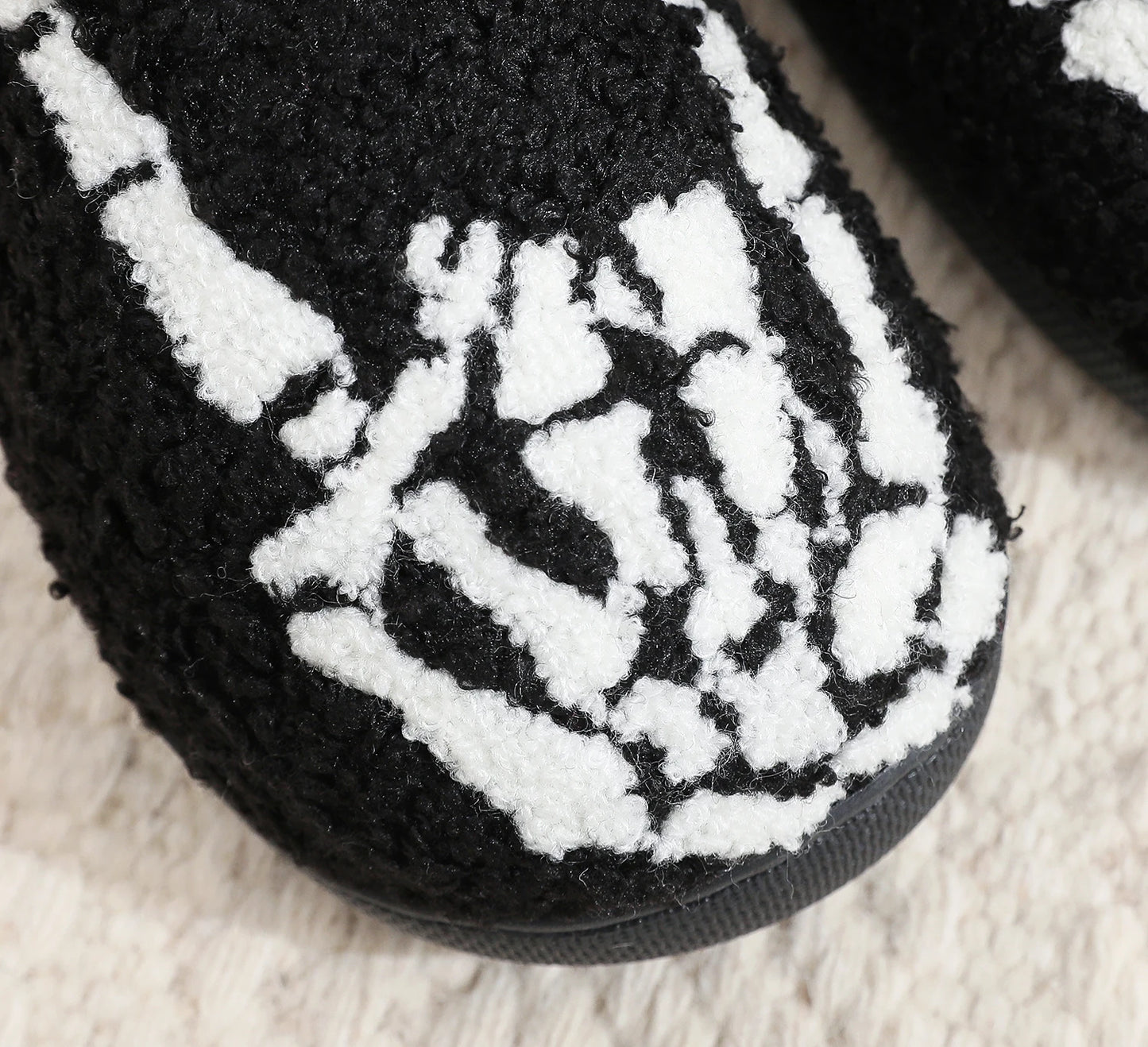 Skull Toe Pattern Personality Dark Style Embroidery stuffed Home Platform Cozy Fur Cotton Slippers Warm Non-slip Indoor Slippers Men Women Halloween Gift