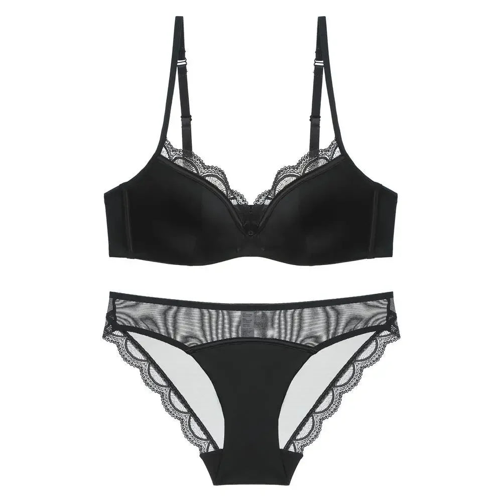 French Women's Lace Seamless Underwear Women's Thin Summer Sexy Lace Satin Anti-sagging Push-up Bra Set Underwear Women Set