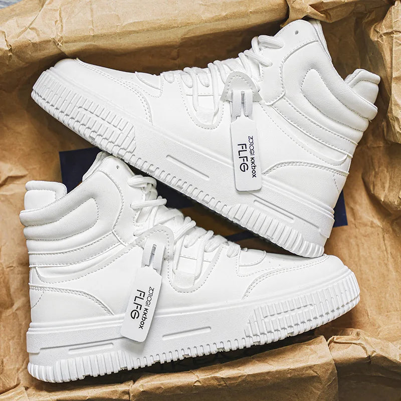 Plush Men's Shoes High Top Couple Sneakers Leather Womens Platform Shoes Comfortable Outdoor Men Running Shoes Breathable New