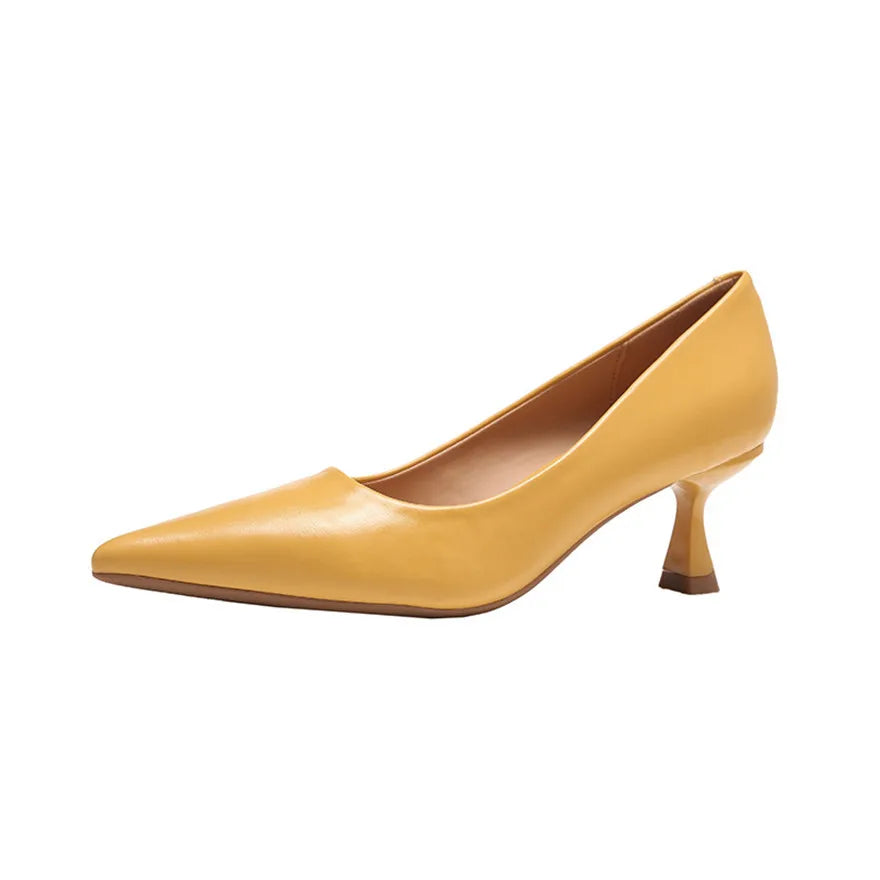 Soft Leather Concise Ladies Office Shoes 2026 Spring Shallow Comfort 6.0cm High Heels Women Pumps Dress Pointy Toe Wedding Shoes