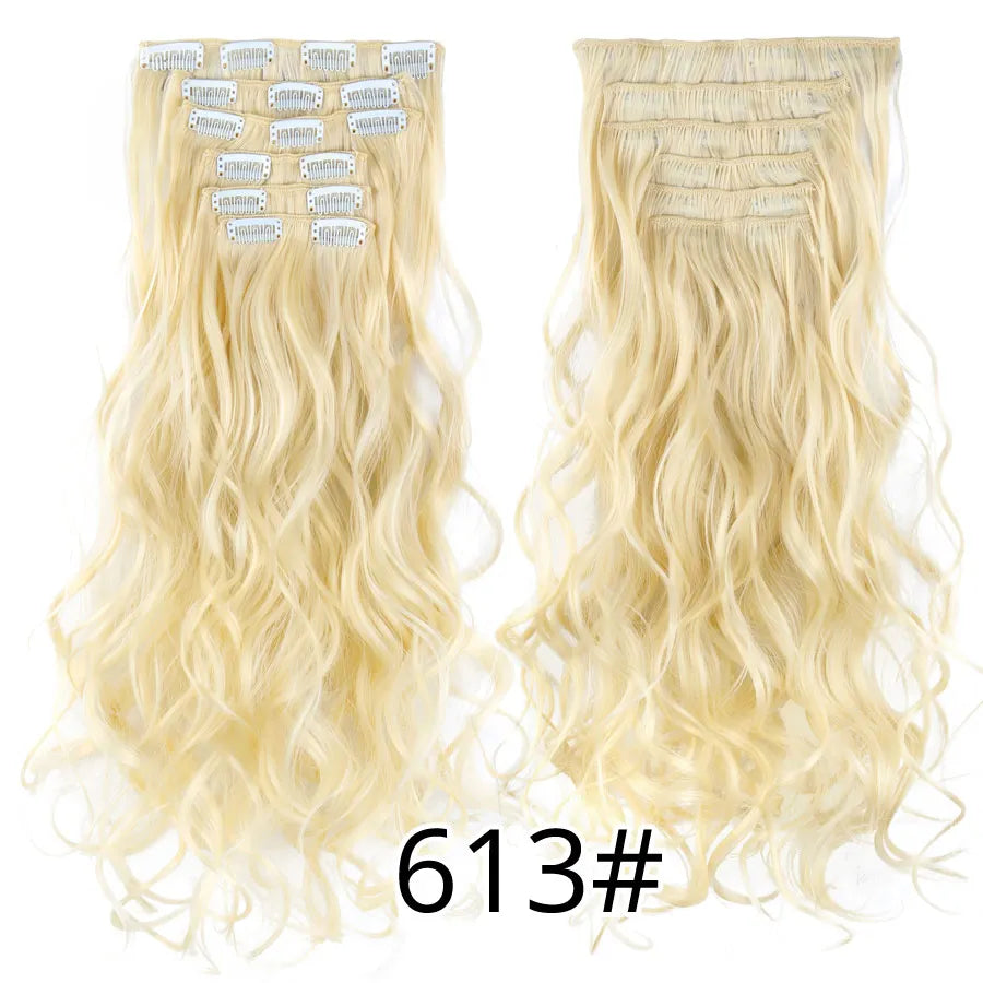 22 Inches Synthetic Long Straight Hairstyle 16 Clips 6Pcs/Set Hair Extensions Blonde Black Hairpieces Heat Resistant For Women