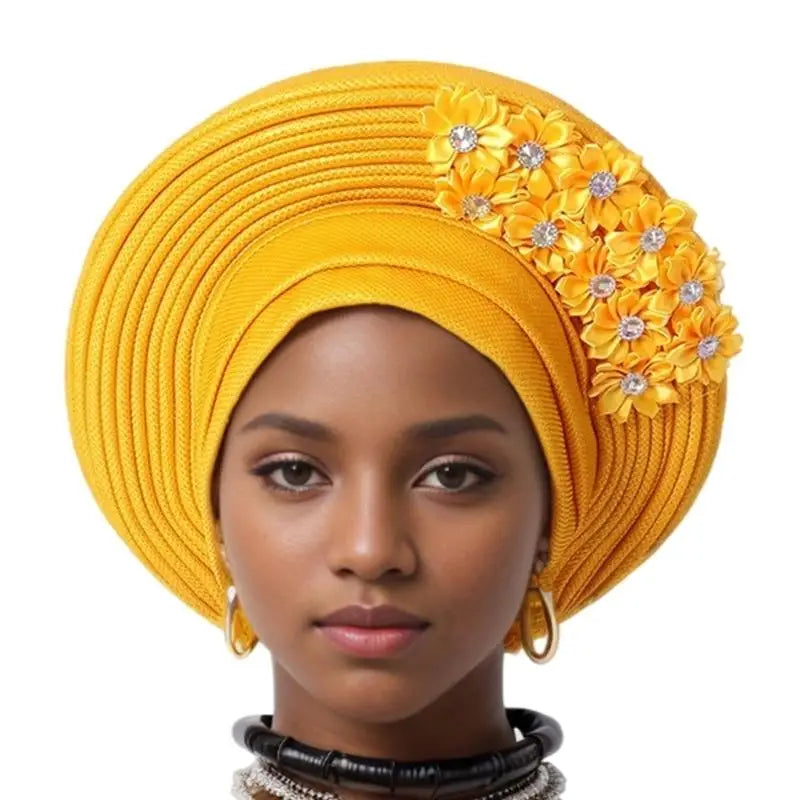 39BD African Turban Headwrap for Female Fashion Formal Head Scarf Bonnet Hat Turban Ethnic Flower Head Turban Nigerian Hat