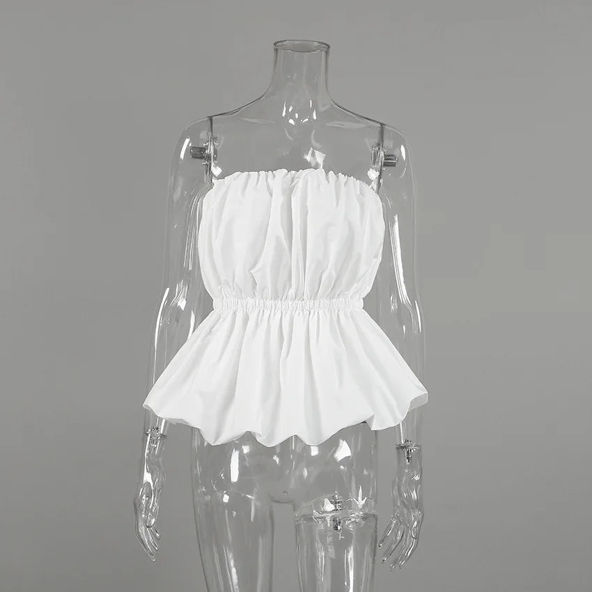 SuperAen European and American Style Fashion Design Sexy Top Unique Design Summer 2026 New White Folds Slimming Tops