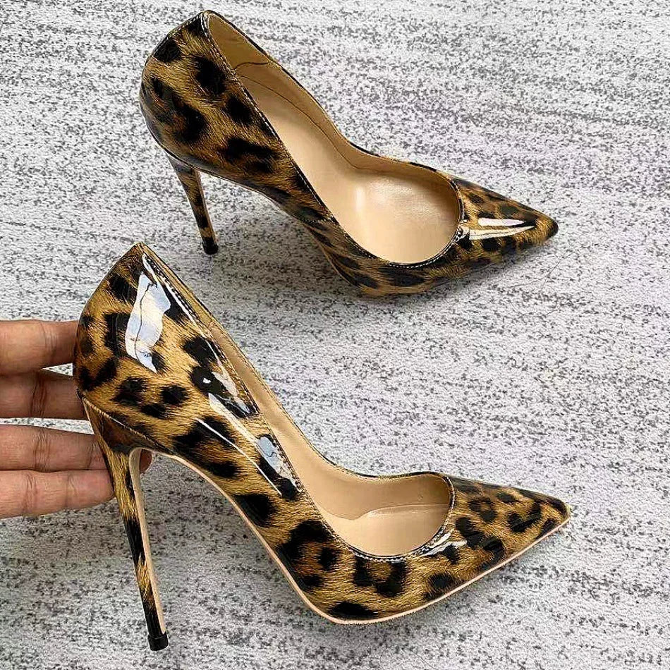 Women Leopard Print High Heels 8CM 10CM 12CM Stiletto Fashion Gradient Color Single Shoes Female Shallow Mouth Pointed Toe Pumps