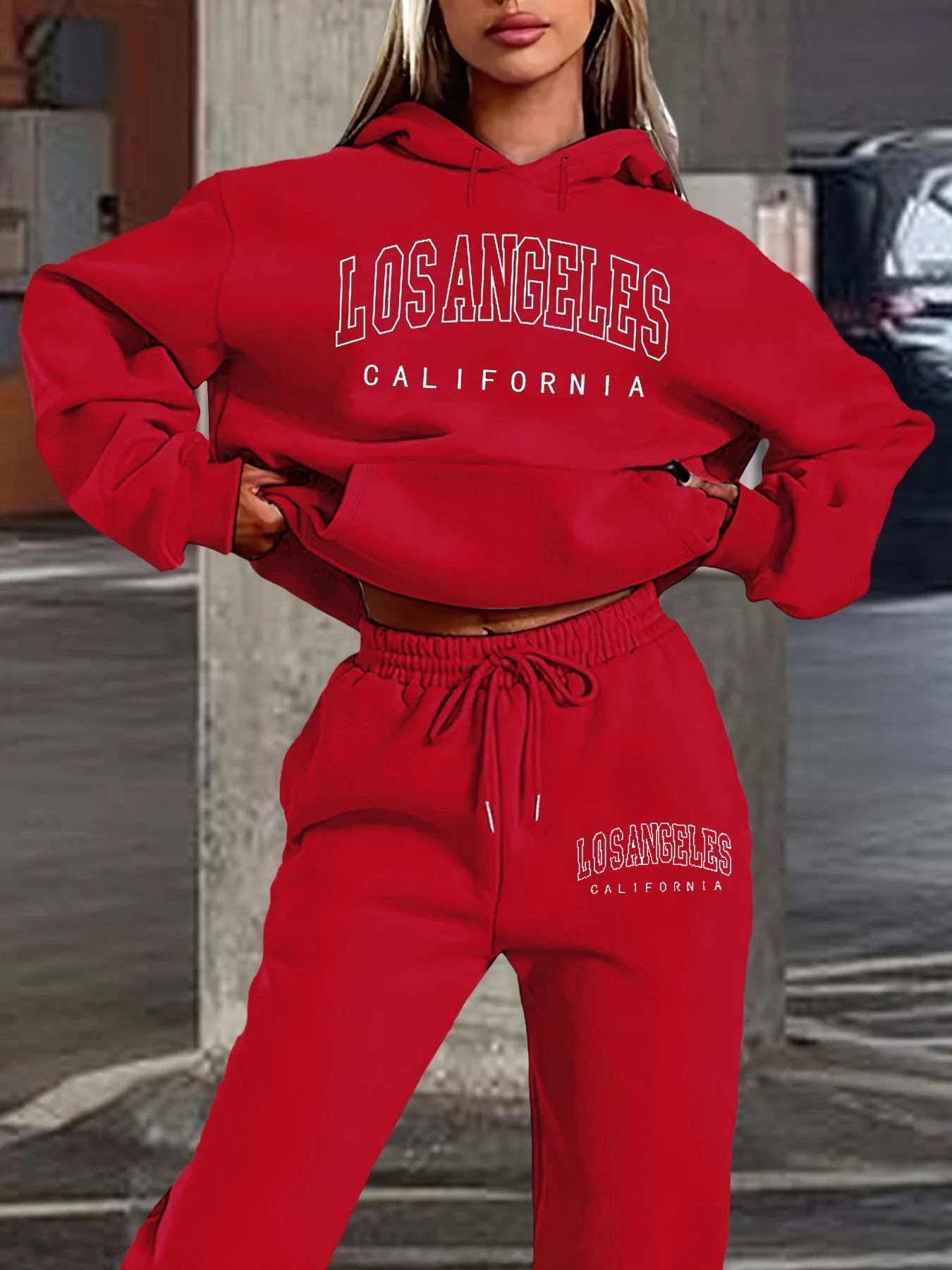 Women's Hoodie+Sweatpants Set Hip Hop Street Casual Los Angeles California Printed Loose Sweatshirt Autumn Fleece Warm Clothing