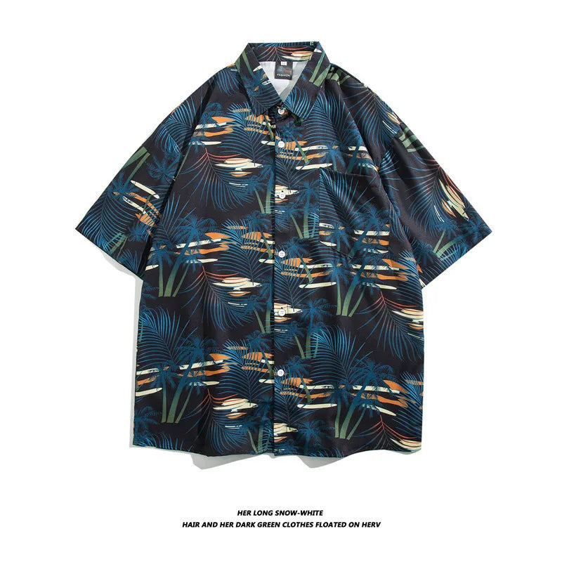 Men's Hawaiian Polyester Summer Short Sleeve Shirt Tropical Leaf 3D Pattern Printing Beach Male Shirts Casual Blouse For Men
