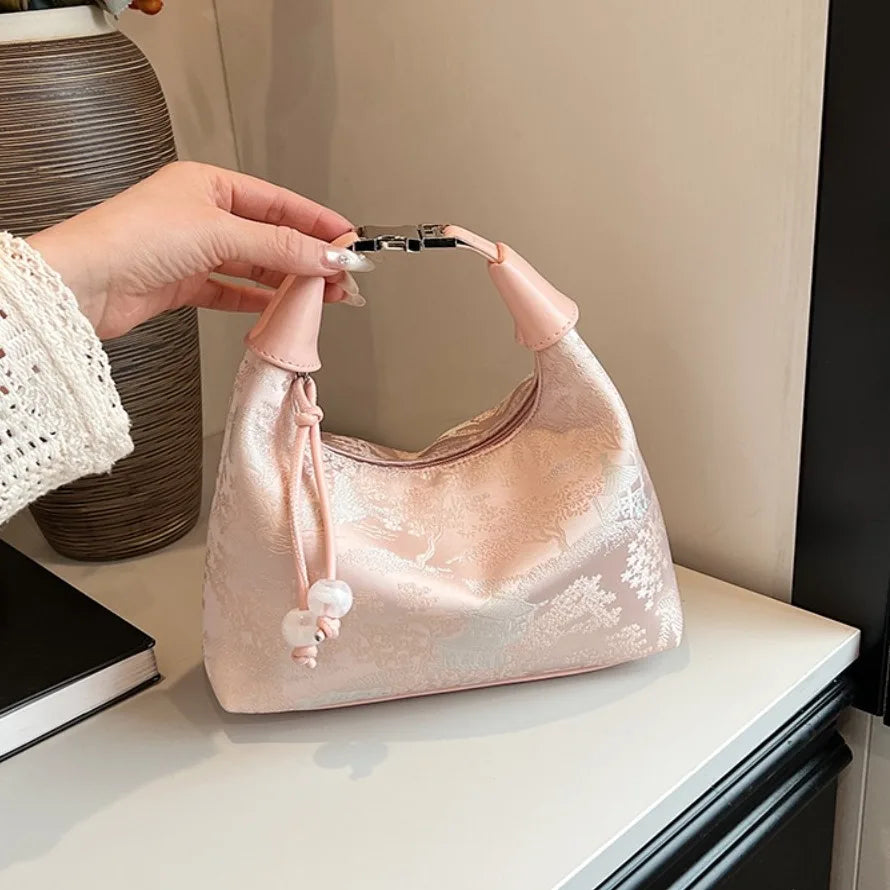 Fashion Embroidered Chinese Style Handbag Canvas Zipper Pea Purses Luxury Adjustable Cheongsam Bag Women