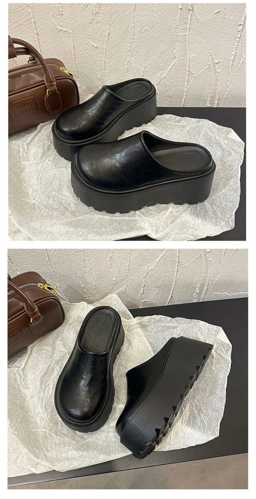 Sandals Summer 2026 New Women Slippers Baotou Platform Trend High Heels Ladies Shoes Pumps Black Soft Leather Thick Slides Mujer