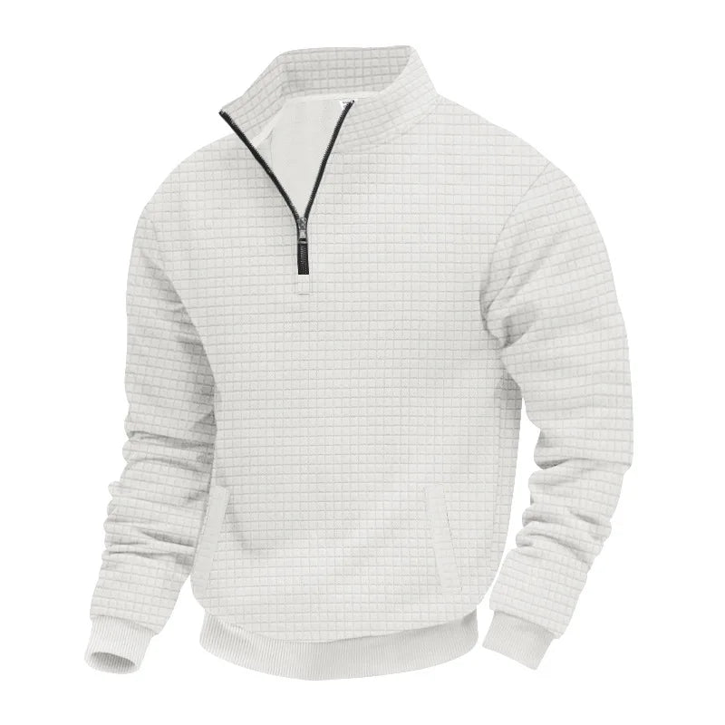 2025 Half-Zip Sweatshirt for Men, Autumn and Winter Jacquard Small Check Stand Collar Casual Pullover Fashion Men's Sweatshirt