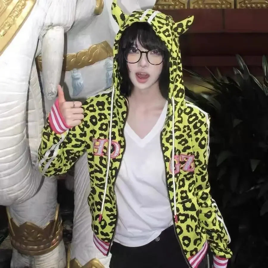 Leopard Print Zip-up Hoodie Harajuku Casual Clothing Outerwears Women's Sweatshirt New Style Outdoor Clothes Woman Sweatshirts