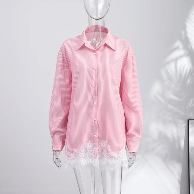 Casual Women's Matching Sets Long Sleeve Shirts Shorts Suit Lace Patchwork 2 Pieces Sets 2026 NEW Spring Beach Lady Outfits
