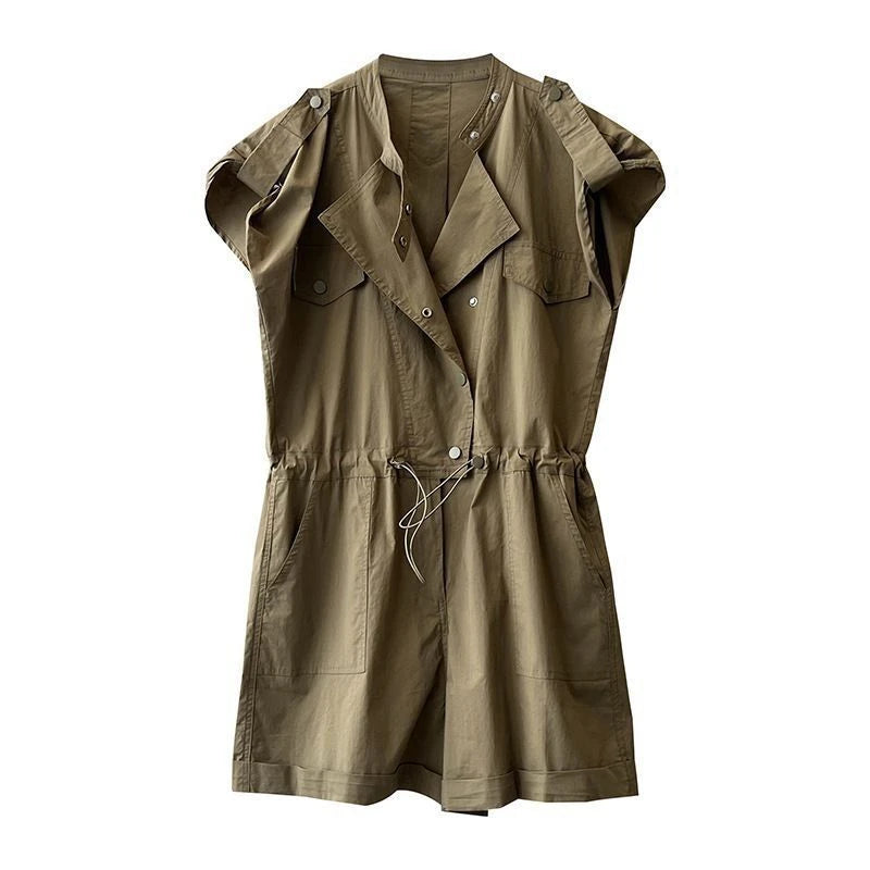 Fashionable Thin Short Pants Jumpsuit Set High Waist Commute Style Tassel Detail Straight Leg Jumpsuit for Summer