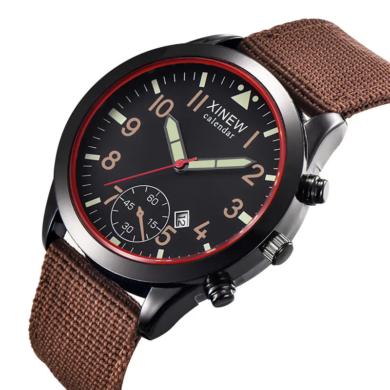 XINEW Cheap Brand Watches For Men Students Fashion Simple Leather Band Army Sports Date Quartz Watch Relogios Masculinos 2024