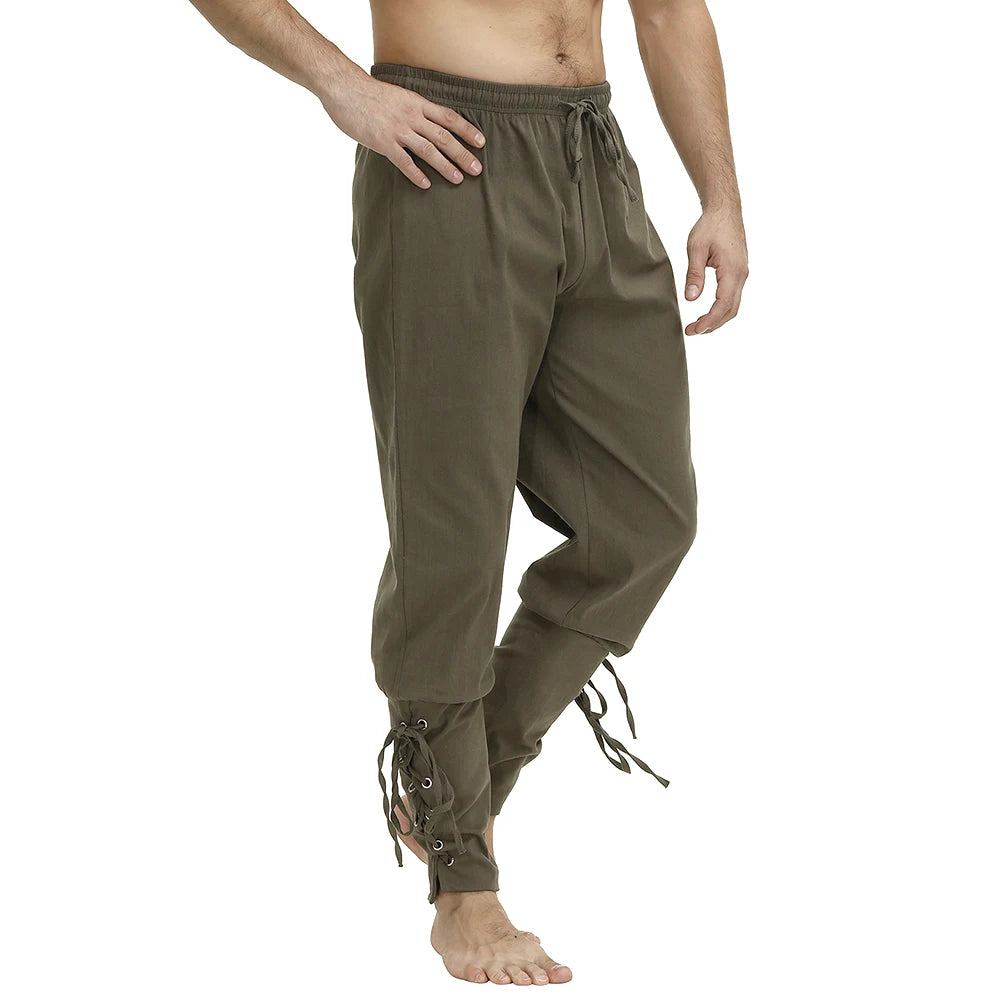 Medieval Pants for Men Costume Cosplay Renaissance Bandage Pants Gothic Trousers Plus Size Pirate Pants Brown Black
