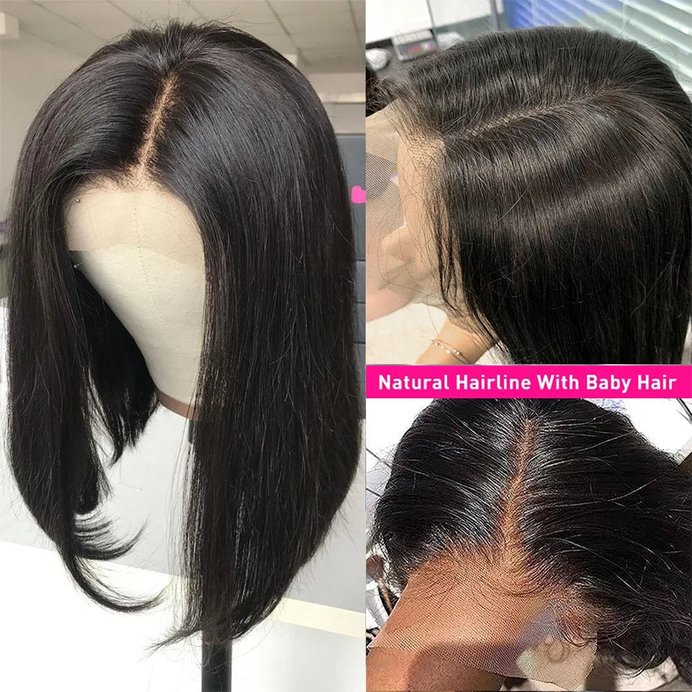 4x4 Bob Lace Closure Wig Indian Straight Human Hair for Black Women 4x1 Highlight Bob Lace Front Human Hair Wigs Blunt Cut Wig