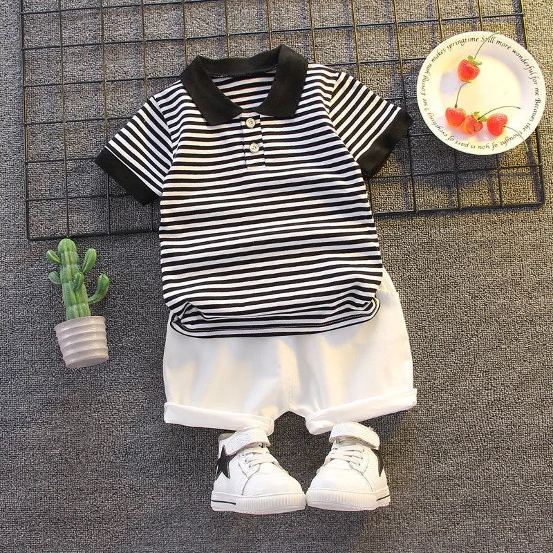 Boys Girls Stripes Sets Summer Kids Short Sleeve Tops+Shorts 2Pcs Children Clothing Suits Fashion Casual Outfits 1-5 Years