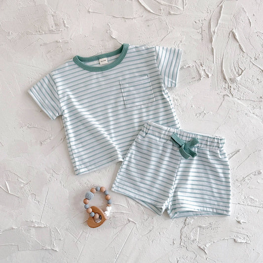 New Baby Boys Clothes Newborn Boys Girls Sets Casual Minimally Striped Design Top+Short Pants Infant Outfit Summer 2Pcs/Set