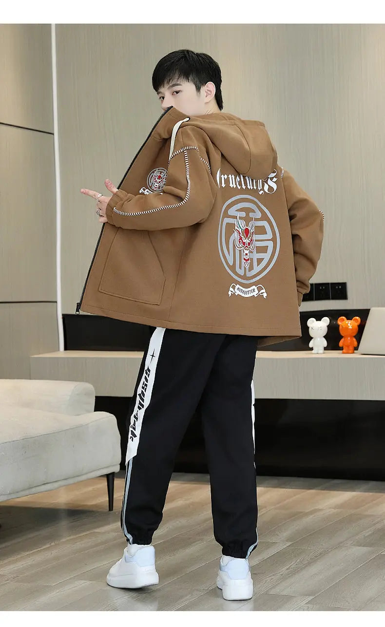 Hooded Jackets And Pants Two Piece Men's Sets 2026 Spring Autumn Youth Streetwear Tracksuits Outdoor Top Coats & Jogger Clothing